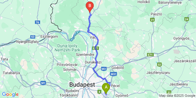 Map: Budapest Airport (BUD), Ferihegy, Liszt Ferenc to Tolmács