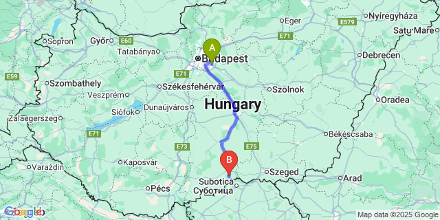 Map: Budapest Airport (BUD), Ferihegy, Liszt Ferenc to Tompa