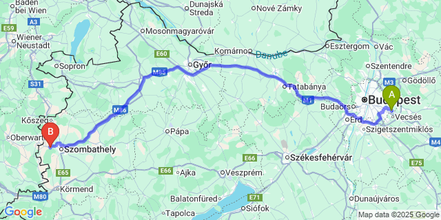Map: Budapest Airport (BUD), Ferihegy, Liszt Ferenc to Torony