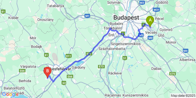 Map: Budapest Airport (BUD), Ferihegy, Liszt Ferenc to Úrhida