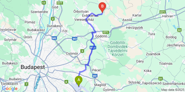 Map: Budapest Airport (BUD), Ferihegy, Liszt Ferenc to Vácegres