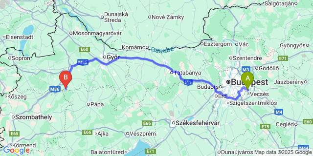 Map: Budapest Airport (BUD), Ferihegy, Liszt Ferenc to Vág