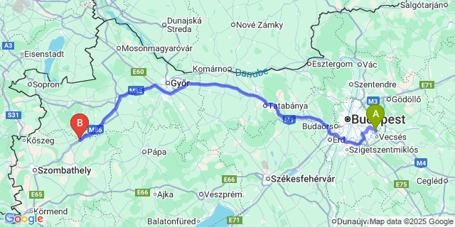 Map: Budapest Airport (BUD), Ferihegy, Liszt Ferenc to Vámoscsalád