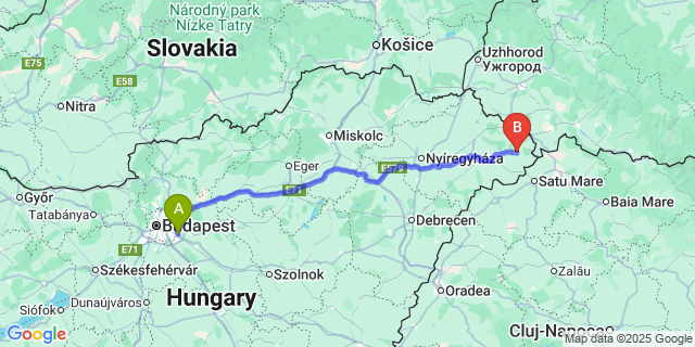 Map: Budapest Airport (BUD), Ferihegy, Liszt Ferenc to Vámosoroszi
