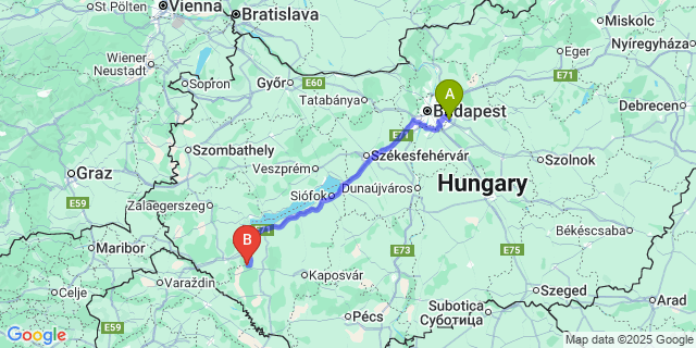 Map: Budapest Airport (BUD), Ferihegy, Liszt Ferenc to Varászló