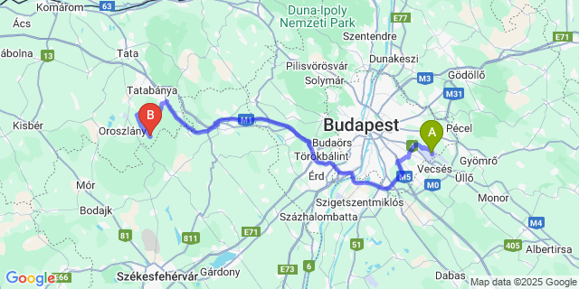 Map: Budapest Airport (BUD), Ferihegy, Liszt Ferenc to Várgesztes