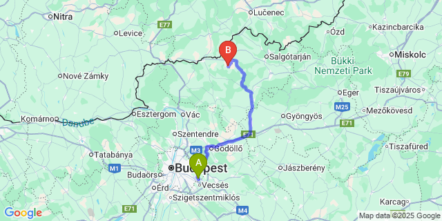 Map: Budapest Airport (BUD), Ferihegy, Liszt Ferenc to Varsány