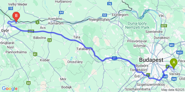 Map: Budapest Airport (BUD), Ferihegy, Liszt Ferenc to Vének