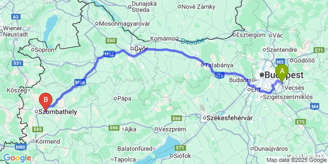 Map: Budapest Airport (BUD), Ferihegy, Liszt Ferenc to Vép