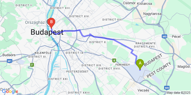 Map: Budapest Airport (BUD), Ferihegy, Liszt Ferenc to Verno House Budapest, Vignette Collection