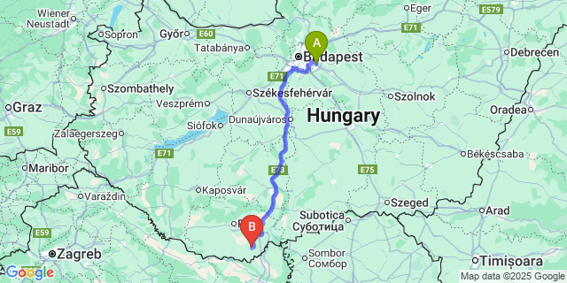 Map: Budapest Airport (BUD), Ferihegy, Liszt Ferenc to Villány