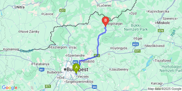 Map: Budapest Airport (BUD), Ferihegy, Liszt Ferenc to Vizslás