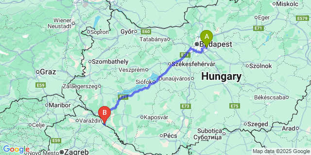 Map: Budapest Airport (BUD), Ferihegy, Liszt Ferenc to Zákány