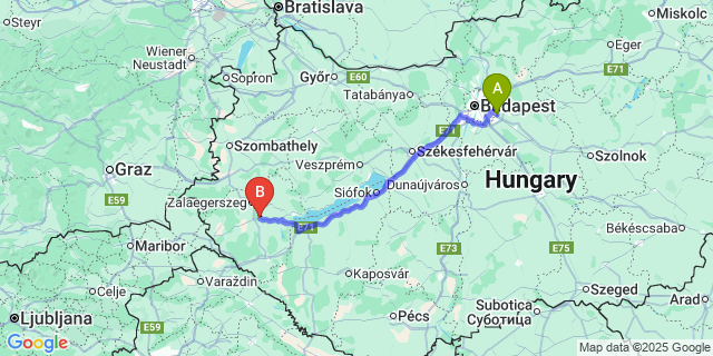 Map: Budapest Airport (BUD), Ferihegy, Liszt Ferenc to Zala