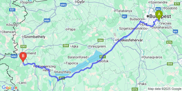 Map: Budapest Airport (BUD), Ferihegy, Liszt Ferenc to Zalaháshágy
