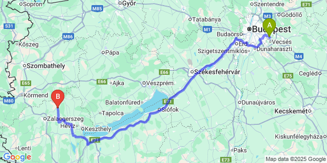 Map: Budapest Airport (BUD), Ferihegy, Liszt Ferenc to Zalaistvánd