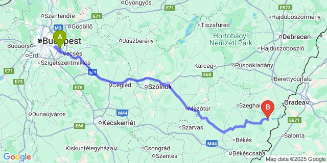 Map: Budapest Airport (BUD), Ferihegy, Liszt Ferenc to Zsadány