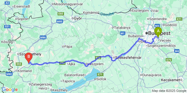 Map: Budapest Airport (BUD), Ferihegy, Liszt Ferenc to Zsennye