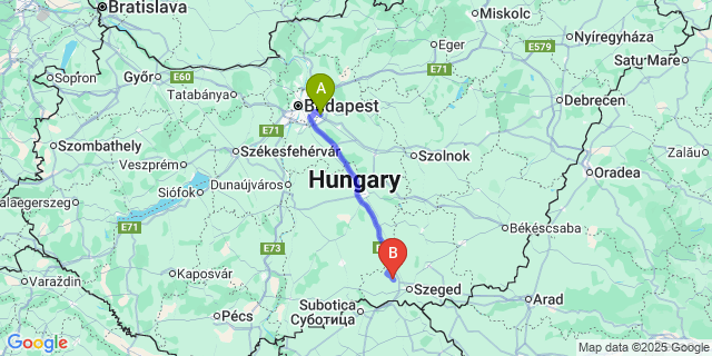 Map: Budapest Airport (BUD), Ferihegy, Liszt Ferenc to Zsombó